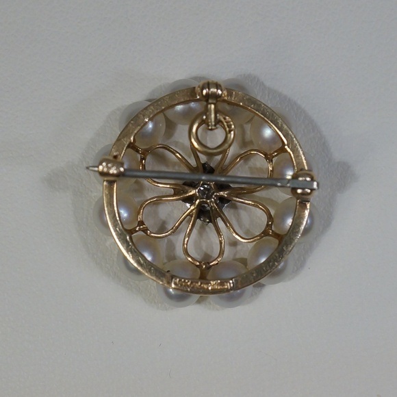 14KW & Plat. Vintage Pearl & Diamond Pend-Brooch - Picture 4 of 7